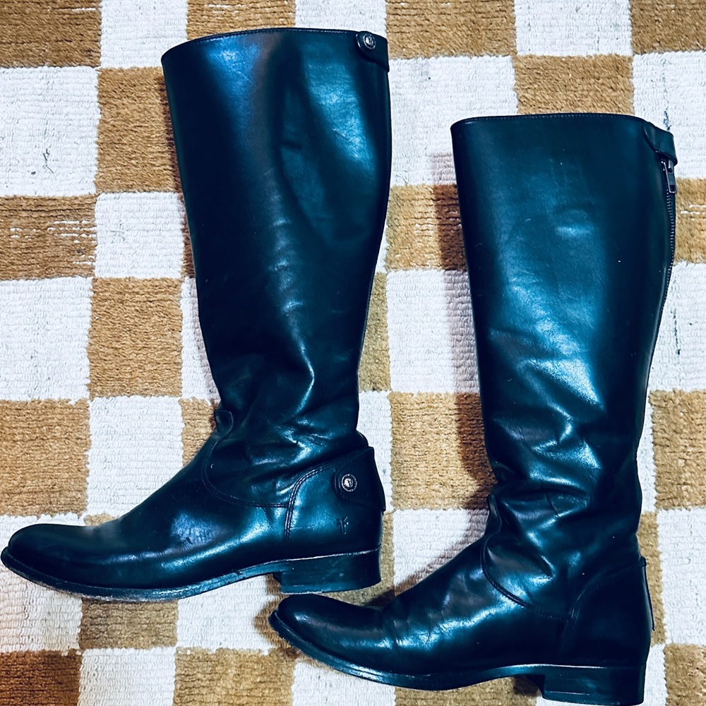 Frye Melissa Button Women's Black Leather Heeled Boots